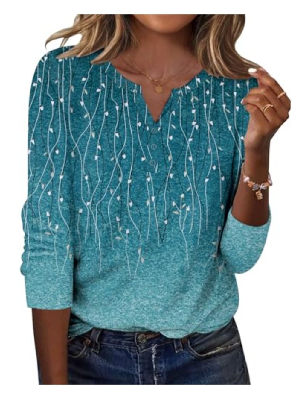 Long Sleeve V Neck Top Casual Dressy Blouse Soft Tunic